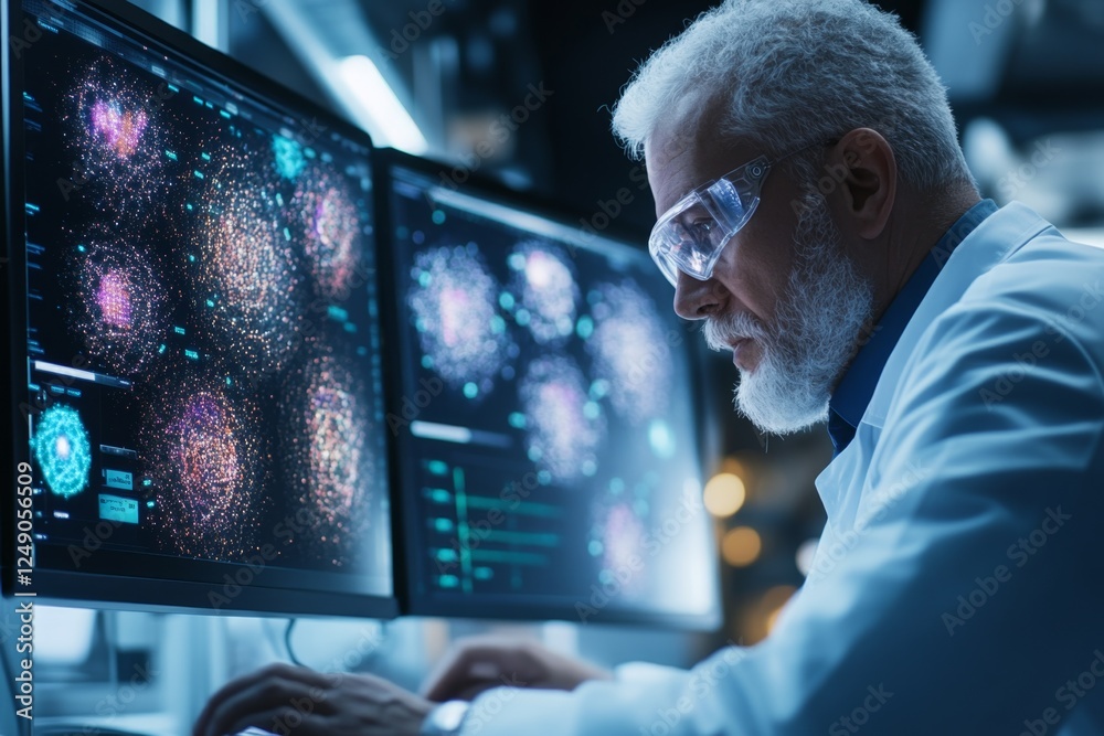 Leinwandbilder A scientist in a high-tech laboratory analyzing research data on a computer screen