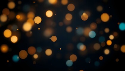 Un fondo oscuro lleno de orbes brillantes dispersos en varios colores, incluidos dorado, naranja y azul, que crean un efecto bokeh