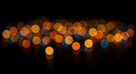 Un fondo oscuro lleno de orbes brillantes dispersos en varios colores, incluidos dorado, naranja y azul, que crean un efecto bokeh