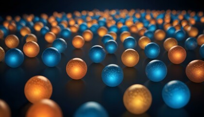 Naklejka premium Un fondo oscuro lleno de orbes brillantes dispersos en varios colores, incluidos dorado, naranja y azul, que crean un efecto bokeh