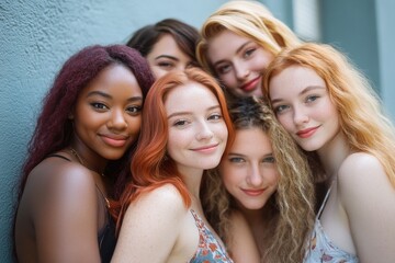 Obraz premium A group of happy young women with red hair posing together.