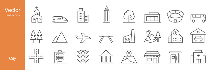 City Icons - Vector Line. Editable Stroke.