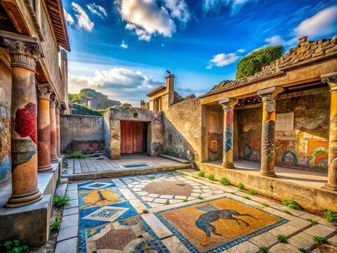 Herculaneum's Neptune & Amphitrite House:  Ancient Roman Villa Ruins, Vesuvius Eruption, Italy