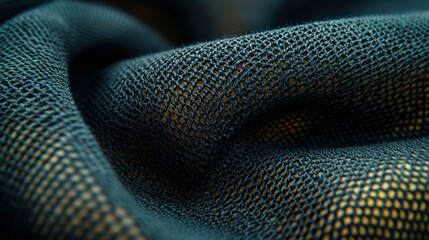 Close-up of dark teal and gold mesh fabric, draped