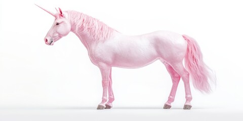 Majestic Pink Unicorn with Shimmering Mane in White Background