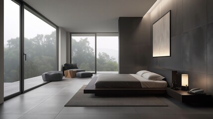 Minimalist modern bedroom interior.