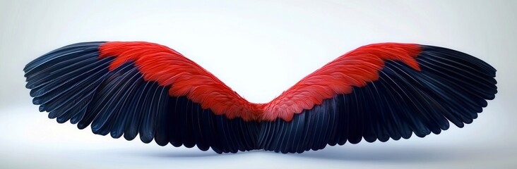 Obraz premium Vibrant Red and Black Bird Wings Displayed Against Neutral Background