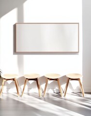 Minimalist Wooden Stools in Bright Sunlit Modern Interior Space