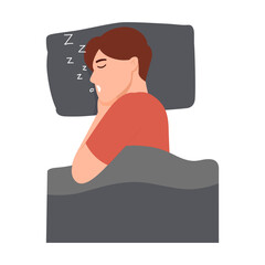 Man sleeping on his side taking a nap because he was very tired. Recover your body with effective sleep, Snorer on the pillow collects energy with full rest.