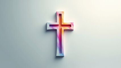 Obraz premium A vibrant pixel art cross on a light background.