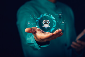 business man with virtual AI automation, the concept of artificial intelligence use analytics, machine learning and AI
