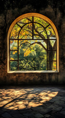 Fototapeta premium An arched window in an old castle