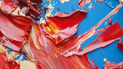 Dynamic Abstract Art with Vivid Red and Blue Paint Strokes
