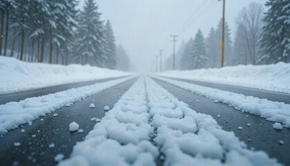 Obraz premium Snowy Road with Trees in Winter