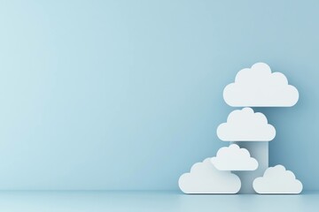 Minimalistic white cloud shapes on a soft blue background, ideal for creative projects, illustrating calmness, freshness, and simplicity