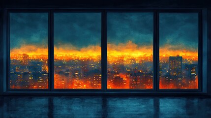 urban apartment building with lit windows at night 