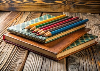 Obraz premium Learning Spanish: Vintage Books & Pencils - Stock Photo