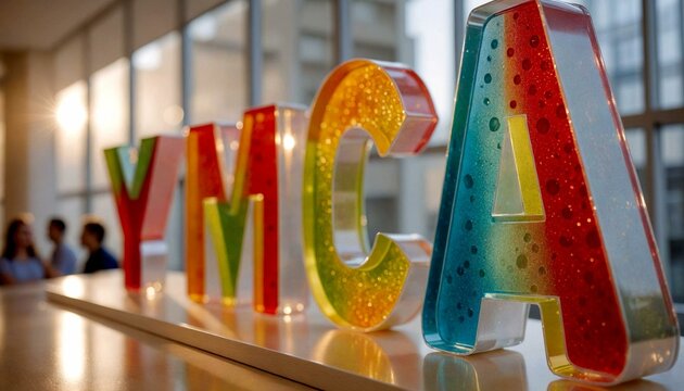 Colorful Plastic YMCA Letters on Counter