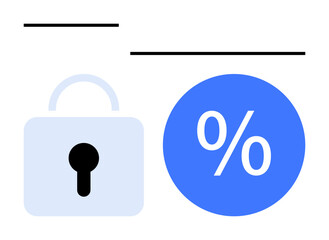 Padlock beside blue percent sign, illustrating data protection and financial percentage concepts. Ideal for themes thumbs up cybersecurity, encryption, financial interest, data privacy, online