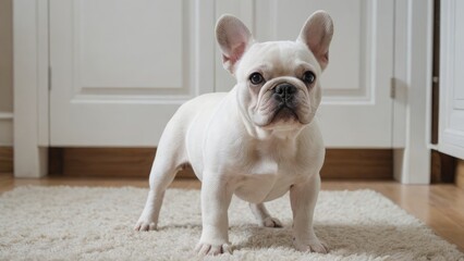 White french bulldog in the living room