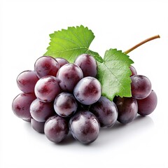 Fresh Red Grapes with Lush Green Leaves Isolated on a Pristine White Surface