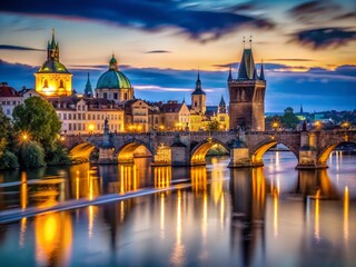 Fototapeta premium Long Exposure Photography of Charles Bridge, Prague, Czech Republic at Night