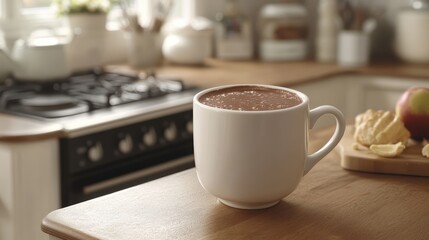 Homemade Hot Chocolate Delight Cozy Kitchen Professional Photo Warm Environment Captured from Above