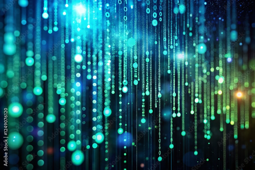 Poster low light binary code tech background: abstract futuristic digital data stream