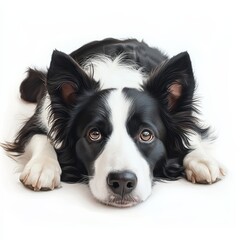 Fototapeta premium Relaxed Border Collie Dog Lying on Stomach with Soft Expression
