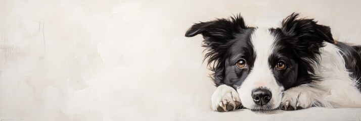 Fototapeta premium Border Collie Dog with Head Lowered Looking Engagingly at Viewer