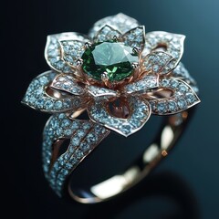 Elegant Rose Gold Ring with Stunning Green Gemstone and Diamonds