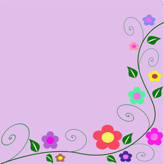 colorful floral vector illustration with bright green leaves and spiral shaped tendrils
