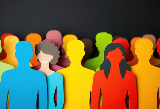 Multitud de personas diversas en diferentes colores recortadas de papel
