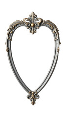 Antique silver scuffed heart shaped decorative frame in vintage style with empty space, PNG, cut out background