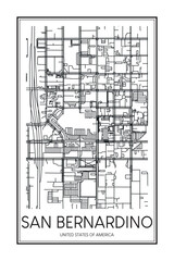 Fototapeta premium Printable downtown road map poster of the USA city of SAN BERNARDINO on solid white background with city name