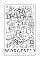 Obraz premium Printable downtown road map poster of the USA city of WORCESTER on solid white background with city name