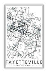 Obraz premium Printable downtown road map poster of the USA city of FAYETTEVILLE on solid white background with city name