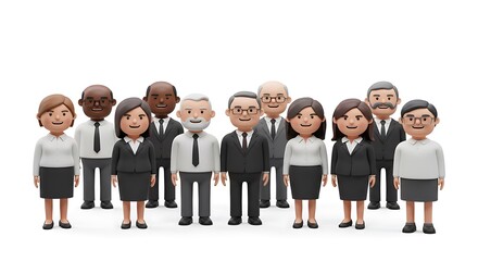 Fototapeta premium Smiling group of business leaders characters isolated. Office workers team, employees group, teamwork. cartoon characters on transparent png background