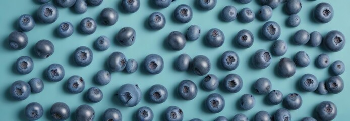 Fresh blueberries arranged in a circular pattern against a soft teal background, presentation, colors, teal