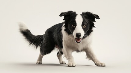 Realistic 3D Depiction of a Playful Border Collie Dog in Studio