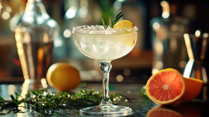Homemade Gin Cocktail Creation Cozy Bar Setting Professional Photography Vibrant Atmosphere Close-Up Shot Realistic Presentation