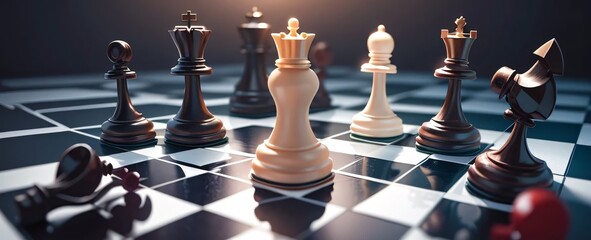 Elegant Chess Pieces on a Well-Lit Chessboard During Game Play