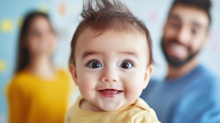 Fototapeta premium close up of smiling baby with parents