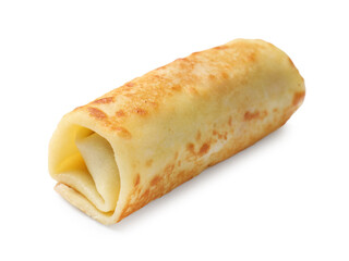 One delicious rolled crepe isolated on white