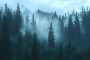 Misty Mountain Forest Landscape