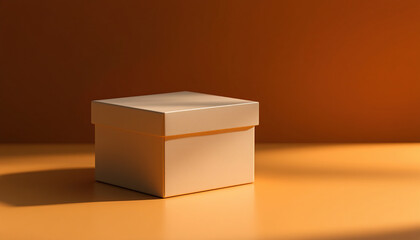 Beige Square Gift Box on Orange Background
