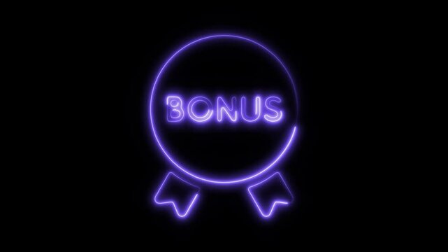 Glowing neon bonus isolated on black background. HD Video motion graphic animation