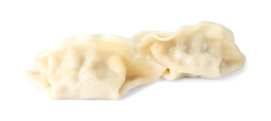 Tasty boiled gyoza (dumplings) isolated on white