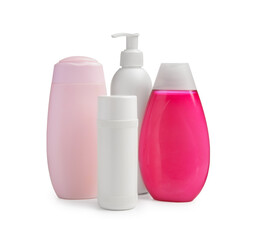 Different baby cosmetic products isolated on white