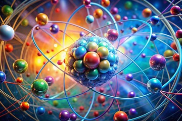 Macro Photography: Vibrant Protons & Neutrons Orbiting Atomic Nucleus